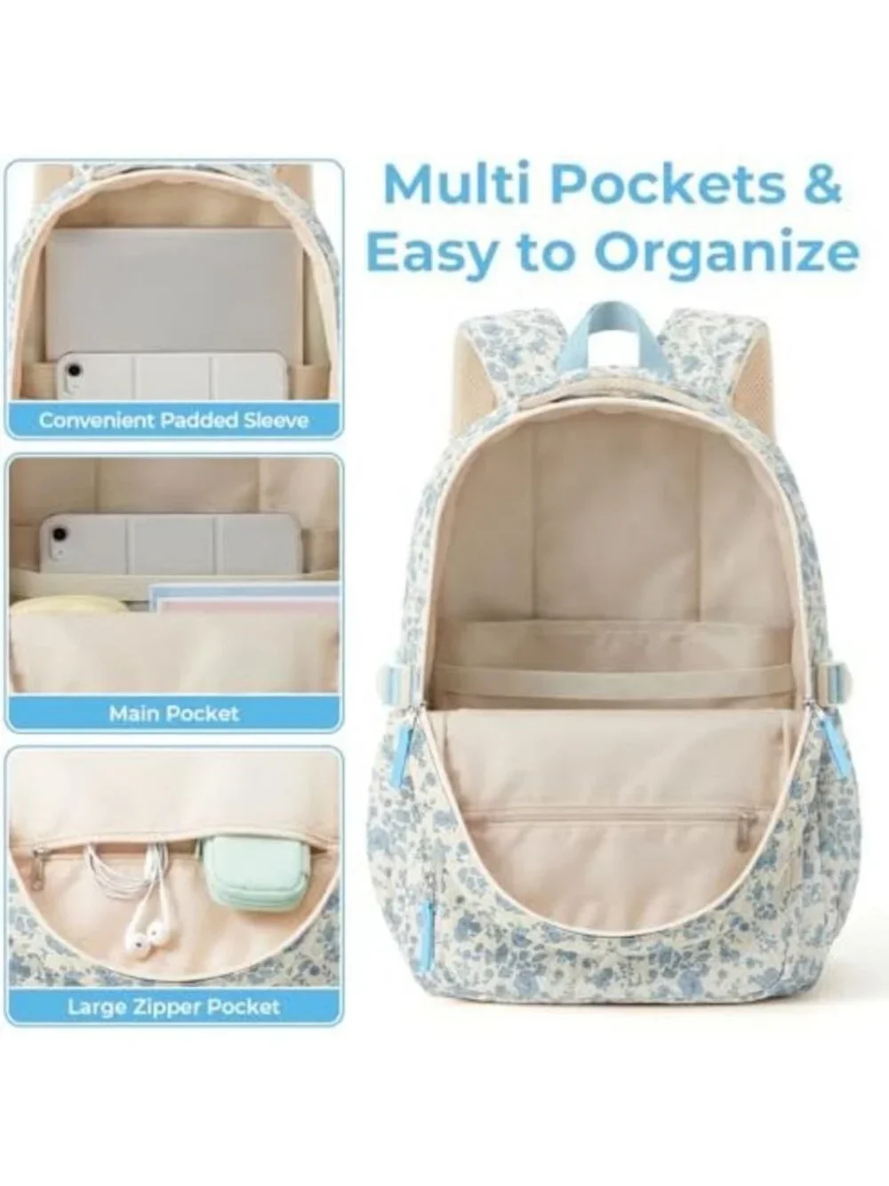 Cute Quilted Lightweight Backpack for Women, Multi-Pocket Anti-Theft Bookbag